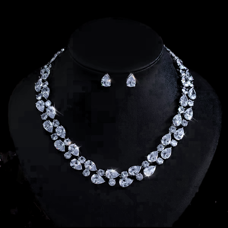Teardrop and Round Jewelry Set in White